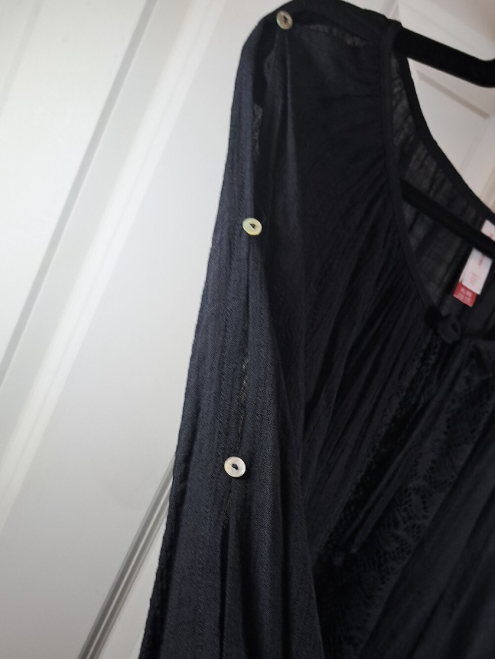 Soft Black Peasant Blouse with Lace Panel - - Picture 5 of 11